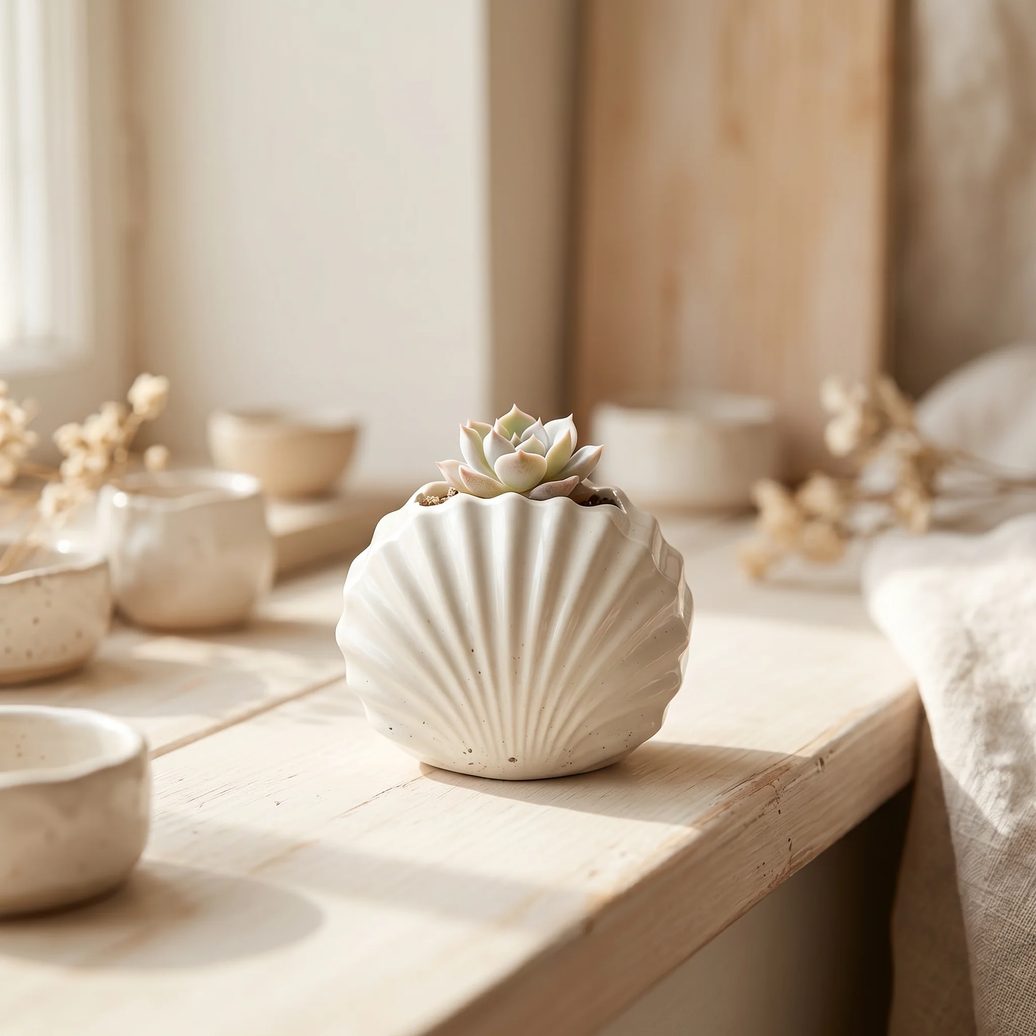 Organic Mini Clam Shell Planter Gypsum White 3 Carefully Designed