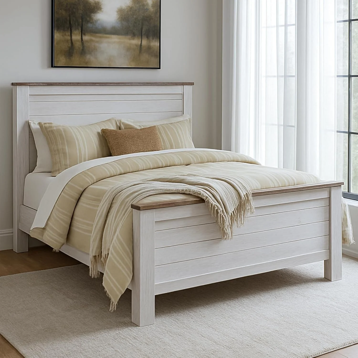Stylish Signature Design Willowton Queen Panel Bed White wash Superior