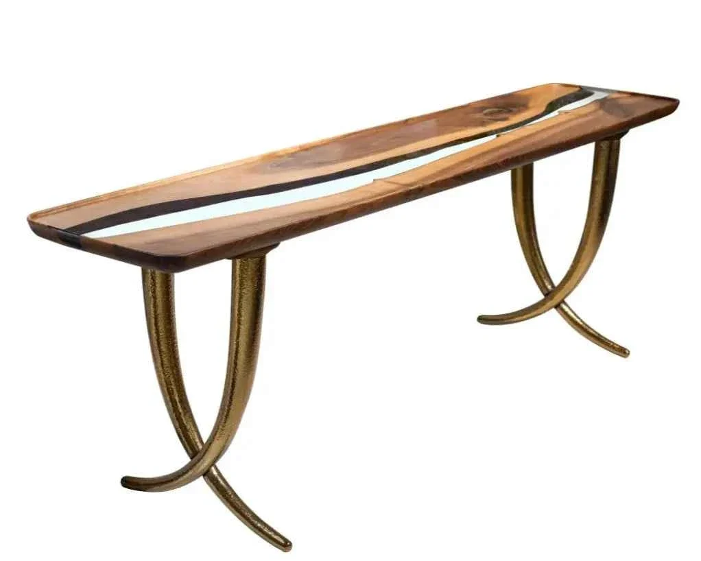 Artisan Epoxy Resin Sofa Console table made of Walnut wood Ivory Collection Trusted