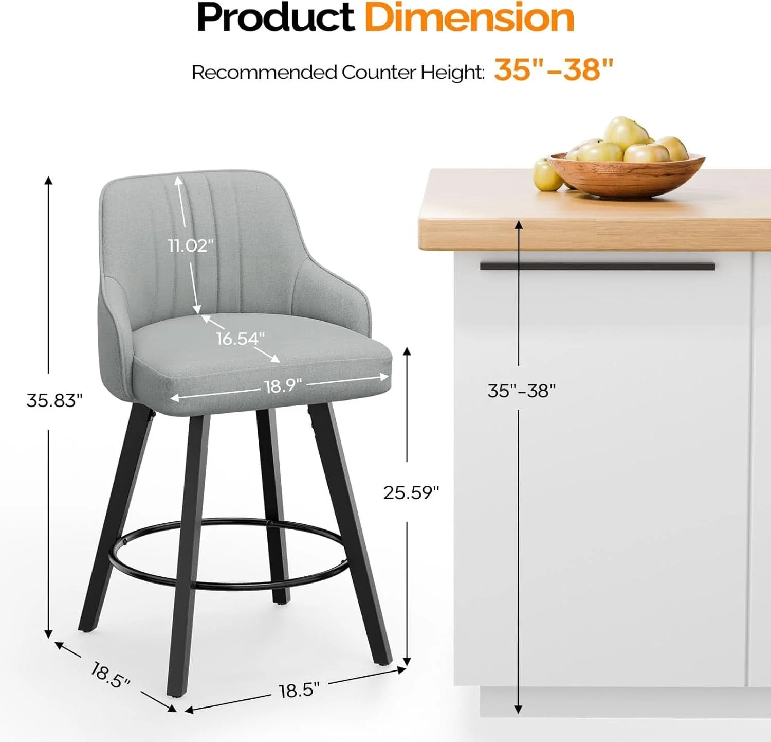 Professional Linen Fabric Upholstered Swivel Barstools Set of Two High-End