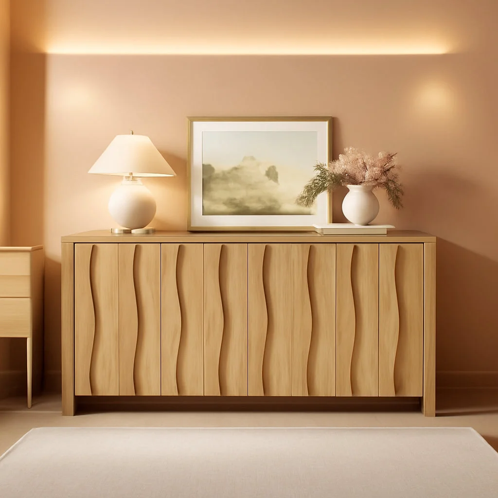 Smart Natural Fluted Buffet Cabinet With Adjustable Shelves Superior