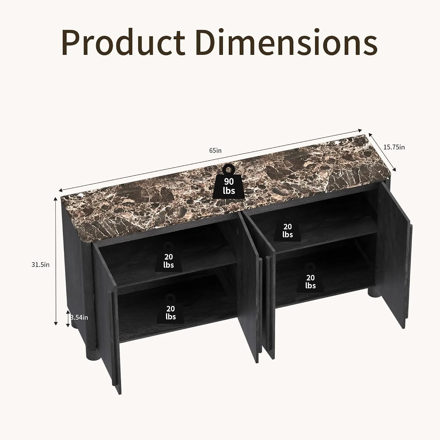 Convenient 65 Inch Contemporary Sideboard Buffet Faux Marble Top Original Design