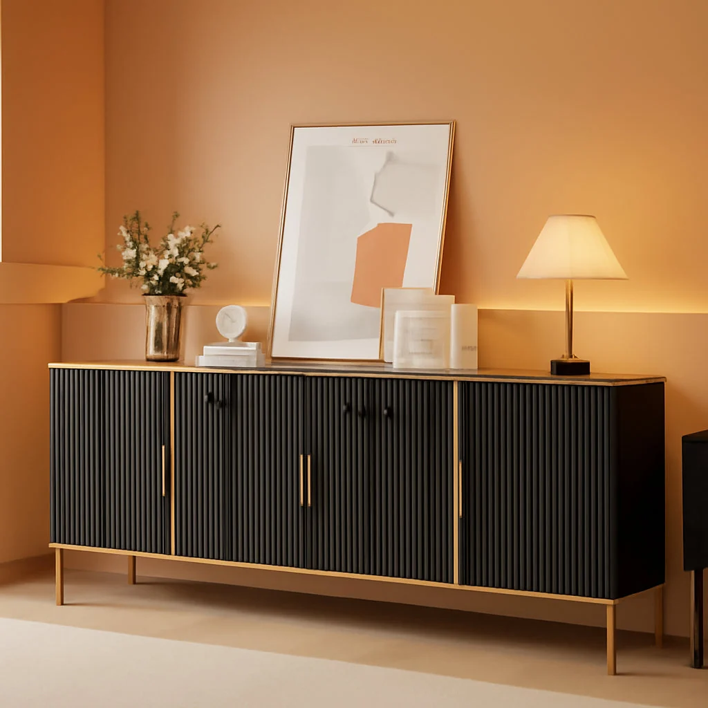 Easy-to-Use 60Inch Black Fluted Buffet Cabinet Featuring Storage High-Performance