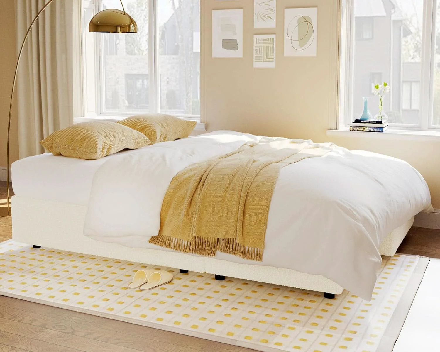 Environmentally Friendly Sleeper Sofa Bed With Storage Chaise In White Boucle Expertly Made