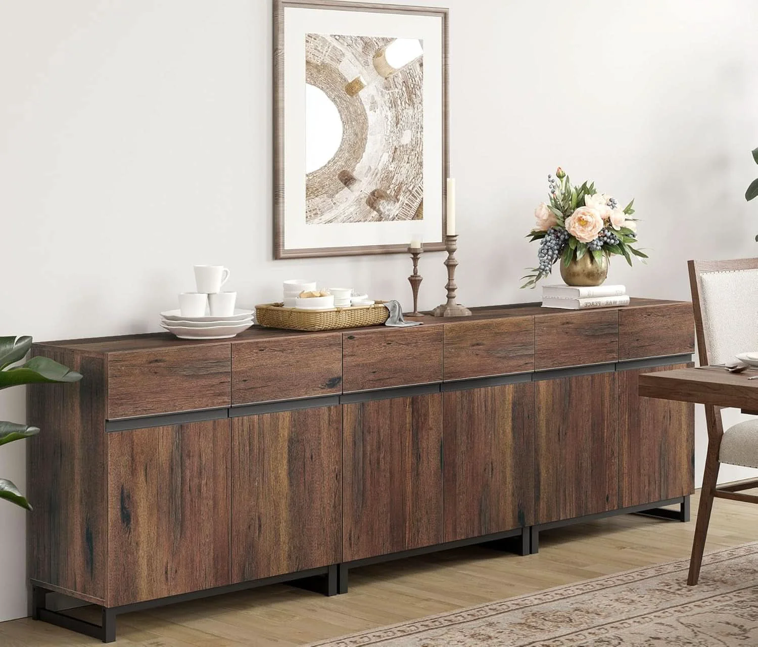 Flexible Brown 3 in 1 Sideboard Buffet Cabinet With Adjustable Shelf Recyclable