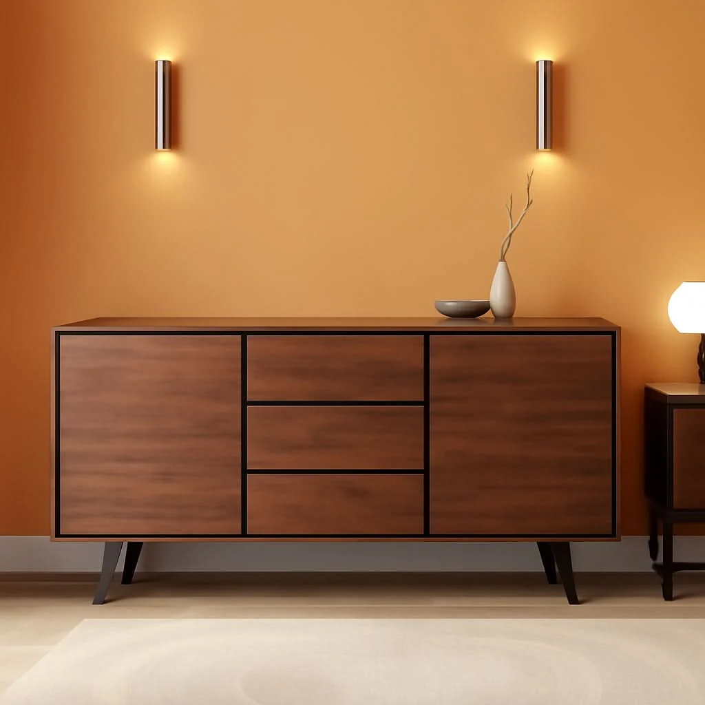 Carefully Designed Solid Acacia 60 Inch Modern Sideboard Buffet With Wine Rack Versatile