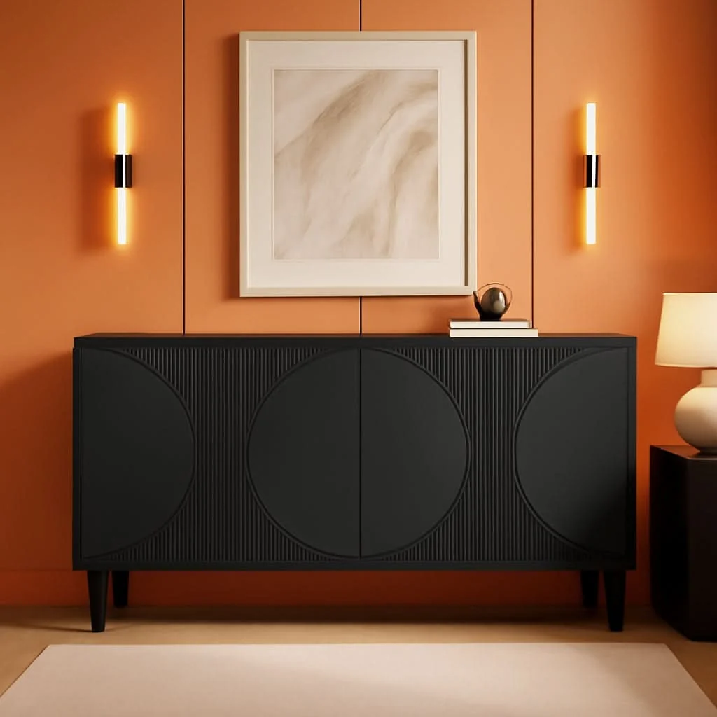 Solid Modern 59-Inch Walnut Sideboard Buffet Table With Storage High-Quality