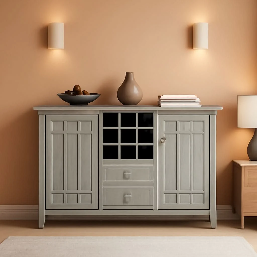 Effective Rustic Gray Pine Wood Sideboard Buffet With Wine Storage Traditional