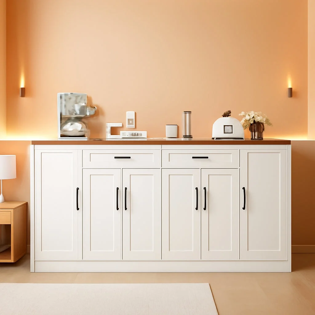 Breathable 71-Inch White Side board Buffet Cabinet Soft-Close Doors Exclusive