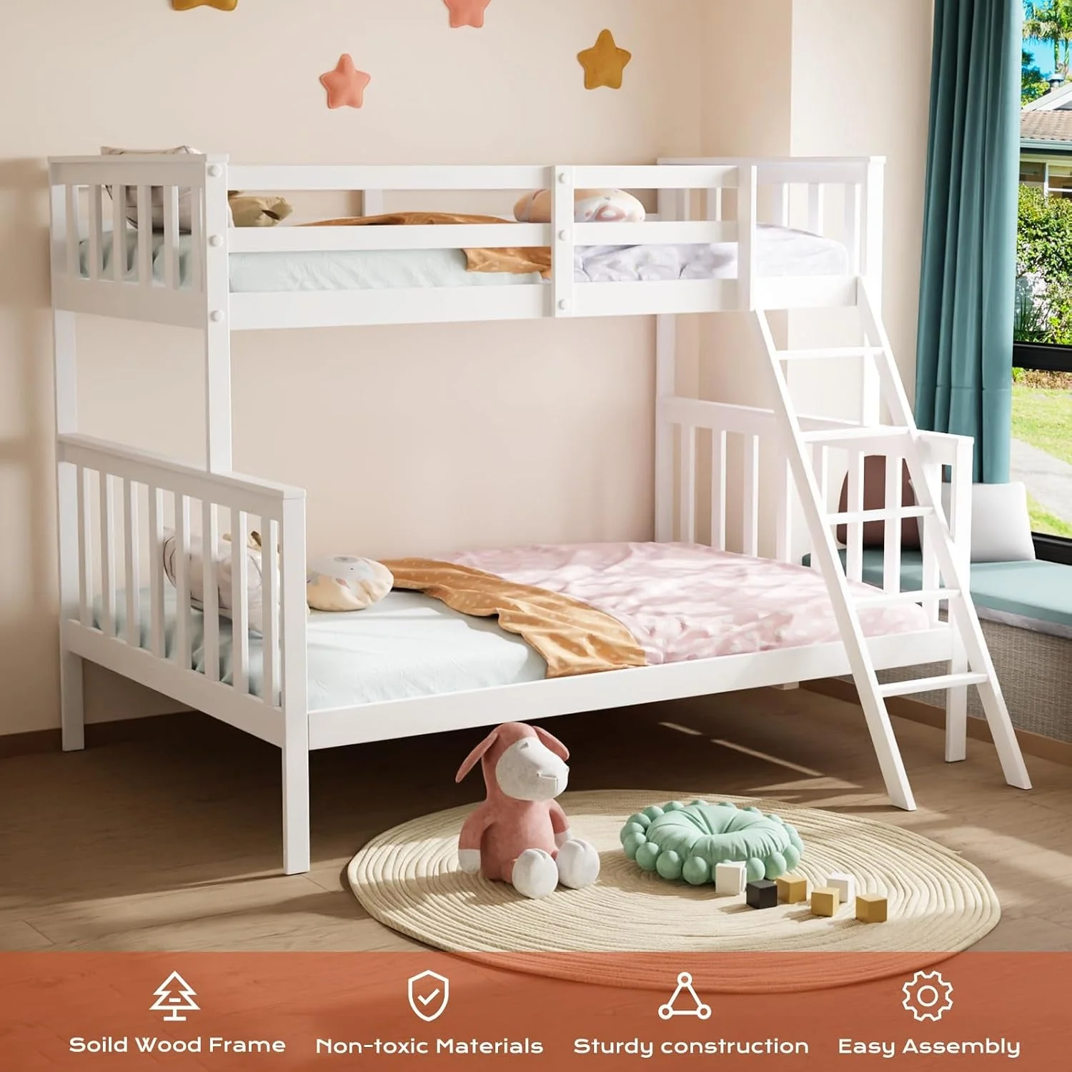 Versatile Premium Convertible Twin Over Full Bunk Bed With Rails