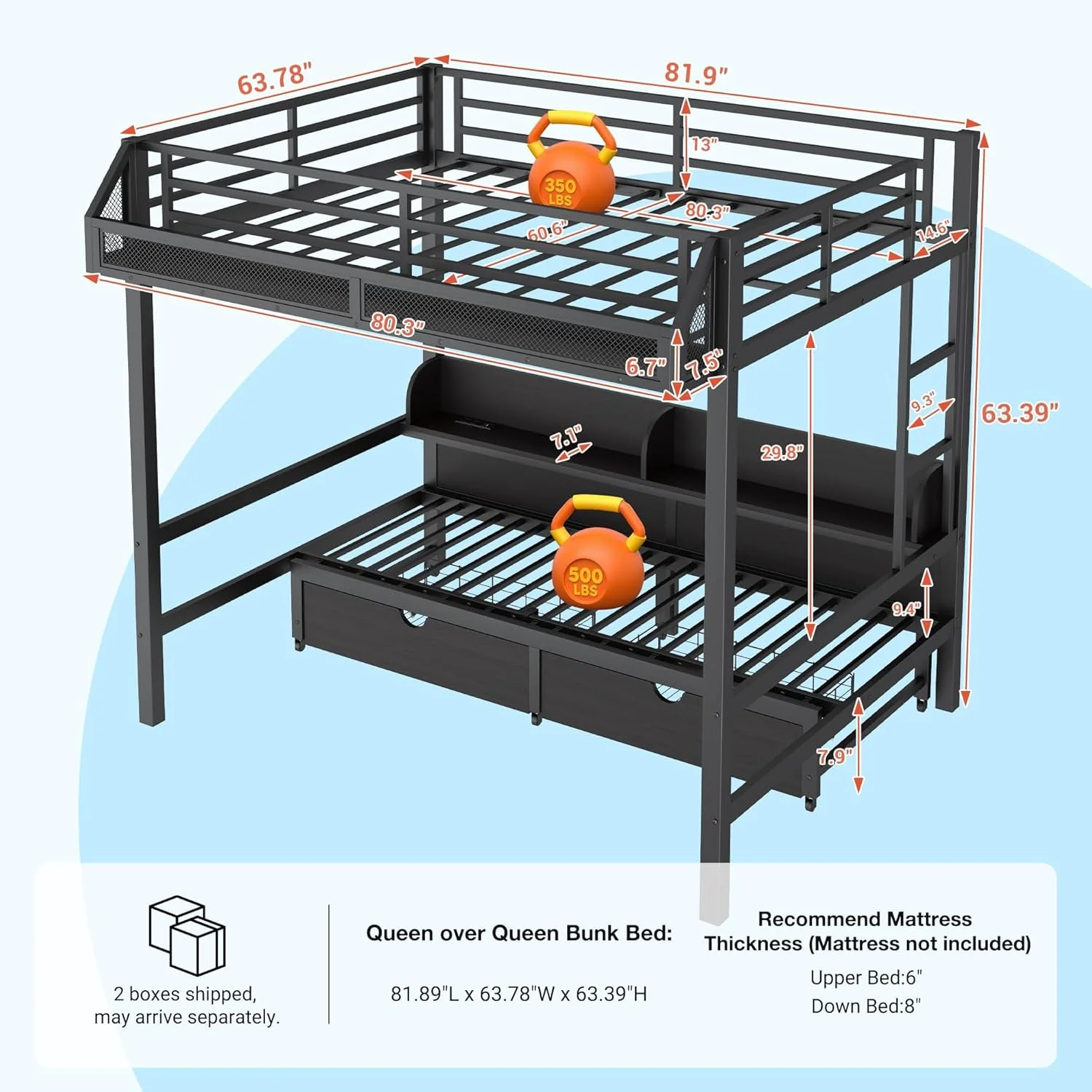 Sustainable Queen Over Queen Bunk Bed With Integrated Storage Drawers Durable