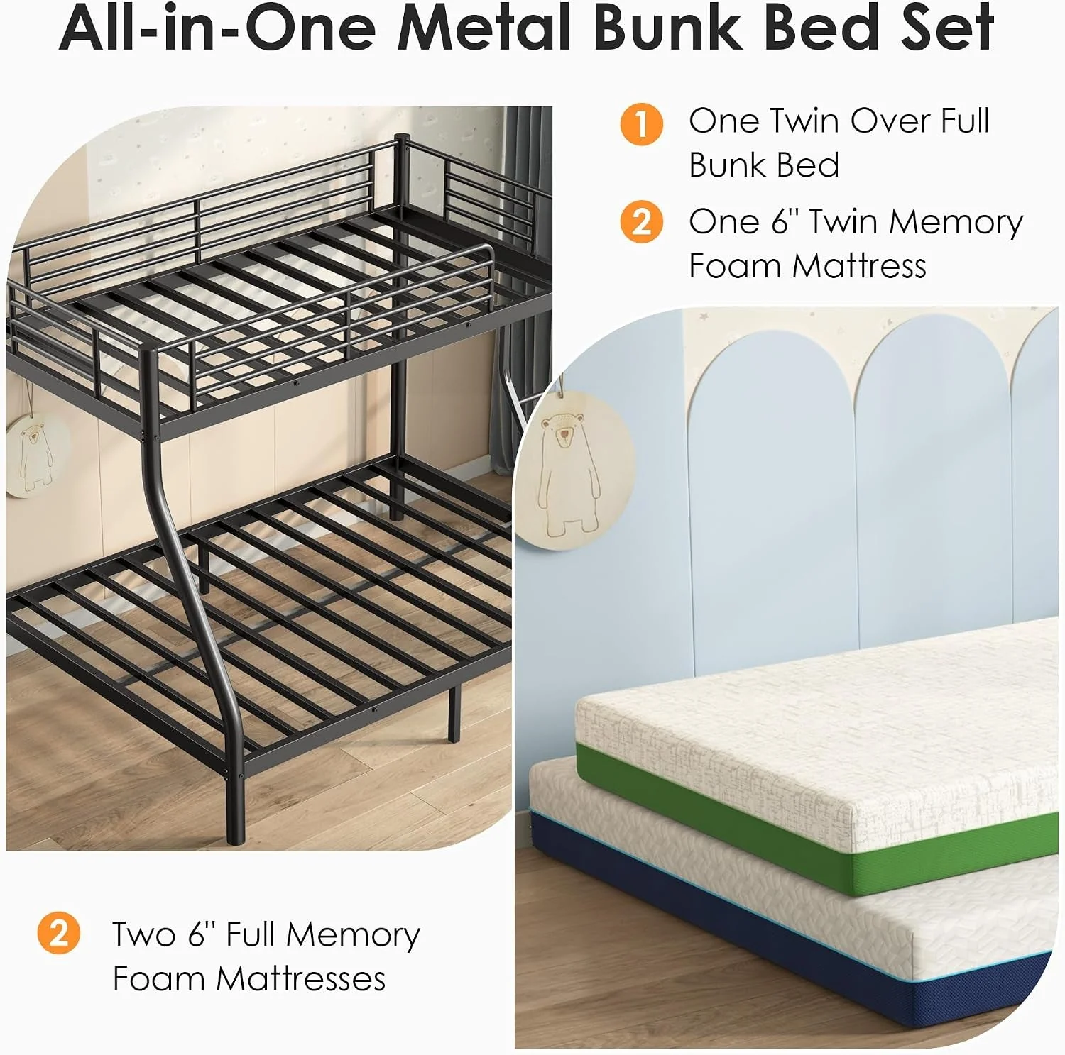 Long-Lasting Charcoal Twin Over Full Industrial Strength Bunk Bed Clean