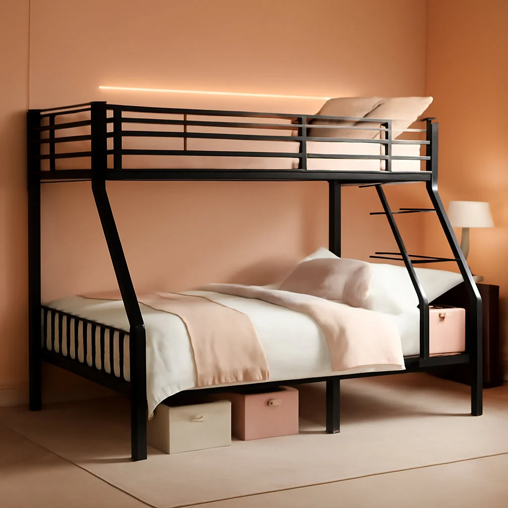 Dependable Twin XL Queen Bunk Bed Black Industrial Grade Steel Frame Traditional