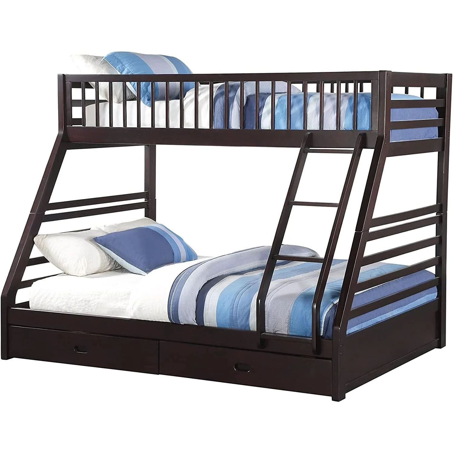Expertly Made XL Twin Over Queen Bunk Bed With Drawers Espresso Finish Safe