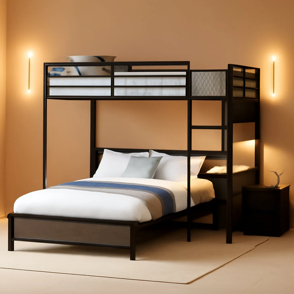 Unique Twin Over Full Bunk Bed With Desk Charging Station Led Lights Grey Soft