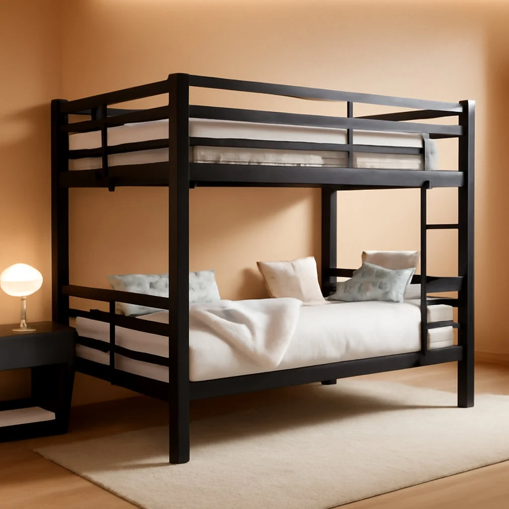 Green Twin Over Twin Industrial Grade Steel Bunk Bed Black Finish Modern