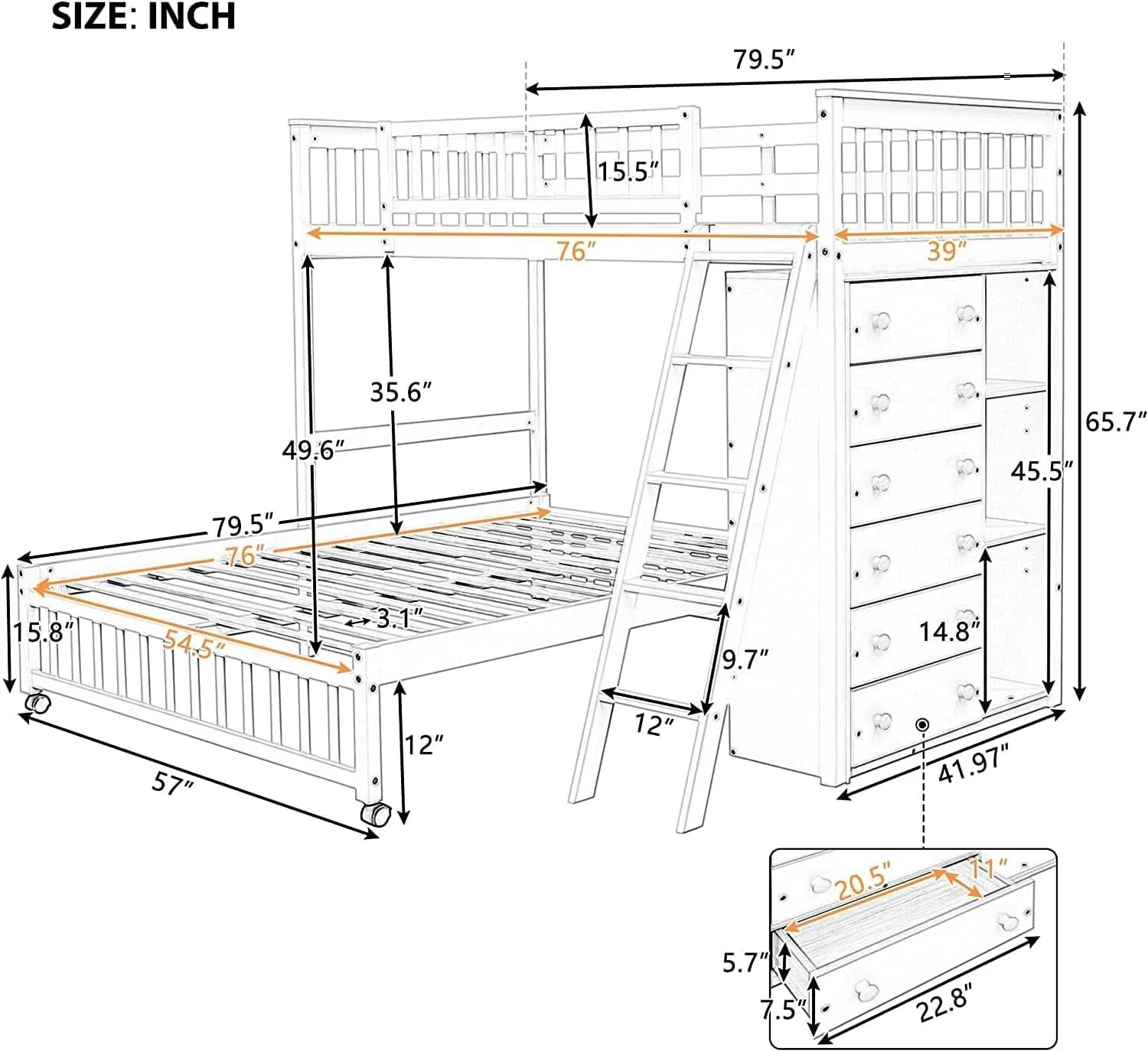 Trusted Espresso Twin Over Full Bunk Bed With Six Drawers Shelves Powerful