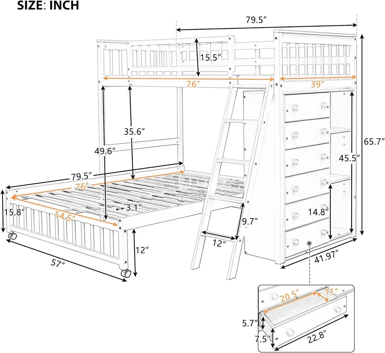 High-Grade Twin Over Full Bunk Bed With Storage Solid Wood Espresso Next-Generation