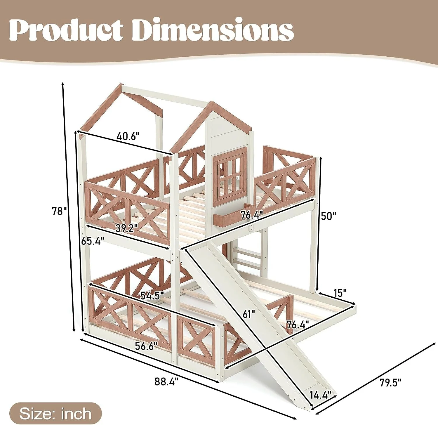 Exclusive Twin Over Full Bunk Bed Playhouse With Slide Loft Storage Smooth
