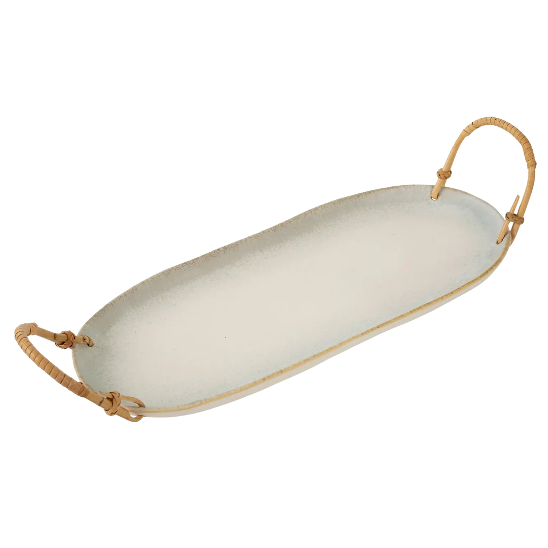 Smart Rattan Wrapped Ceramic Platter L Elegant