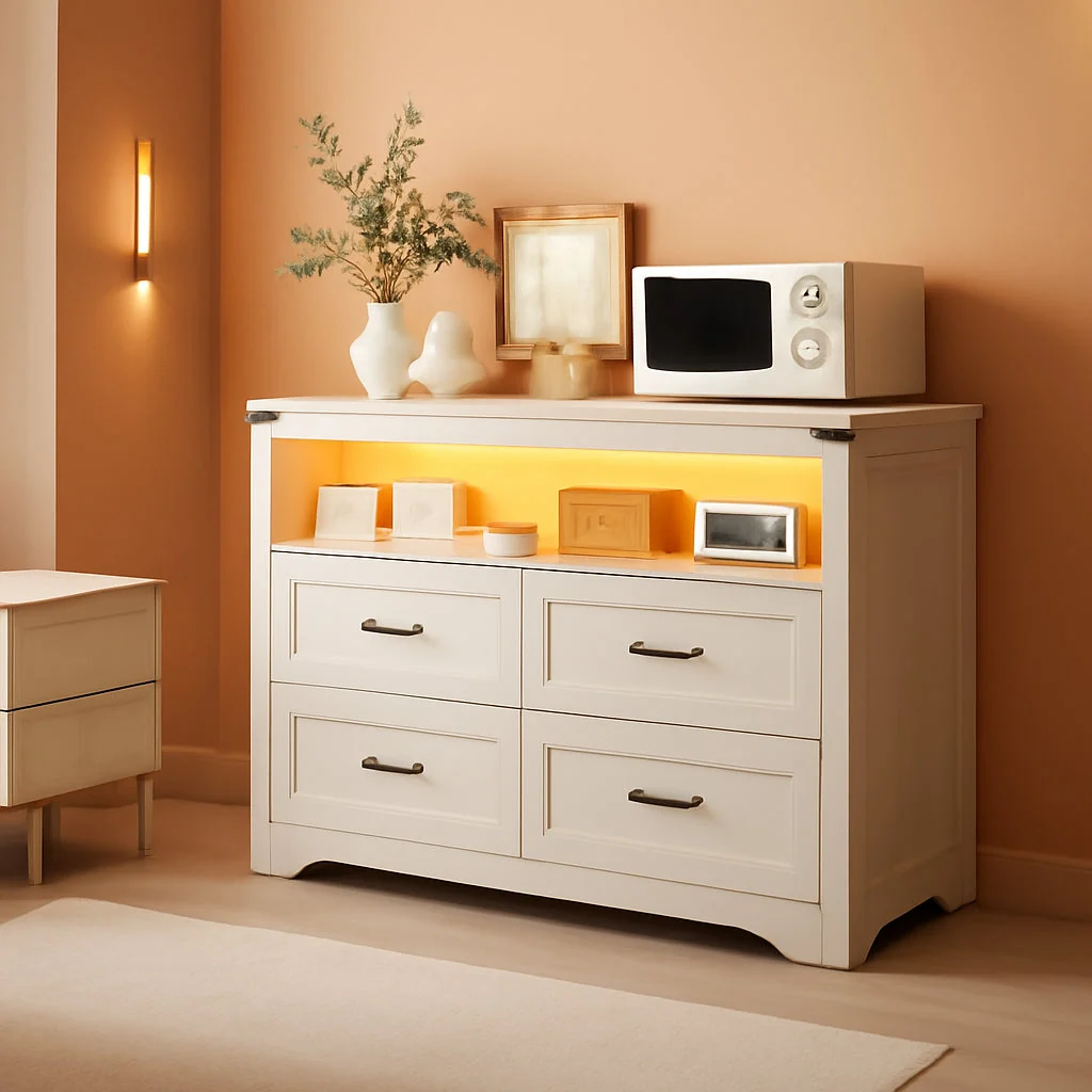 Optimized White Contemporary Wooden Dresser With LED Lighting Trendy