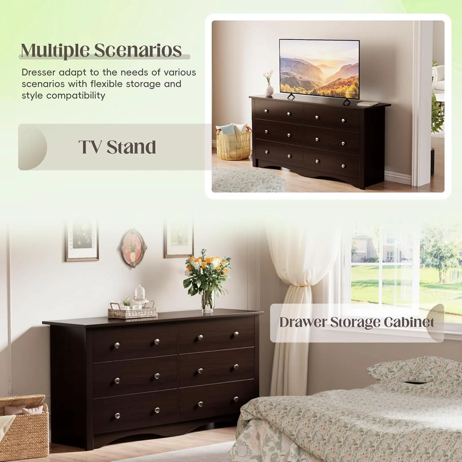 Outstanding Dark Brown SolidWood Dresser Featuring Ample Storage Eco-Friendly