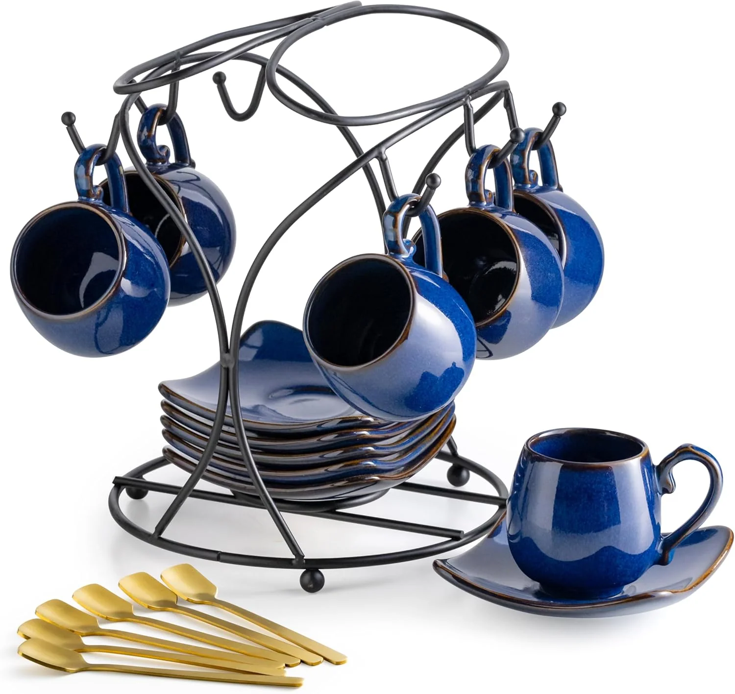 User-Friendly Lyeoboh 3oz Espresso Cups with Saucers Small Coffee Cups Set of 6 with Spoons and Metal Stand Expertly Made