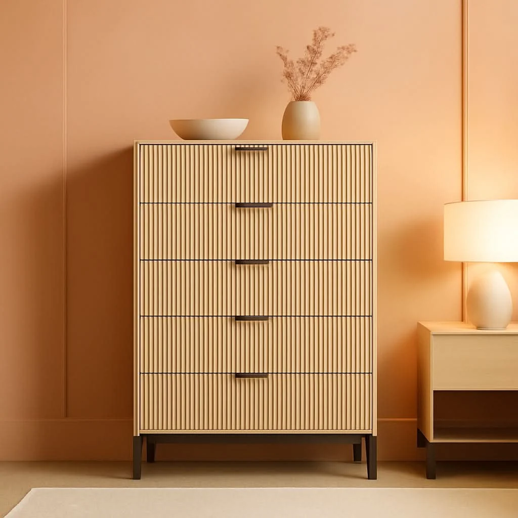 Smart 49.2 Inch Tall Five Drawer MatteNaturalFinish Dresser Eco-Friendly