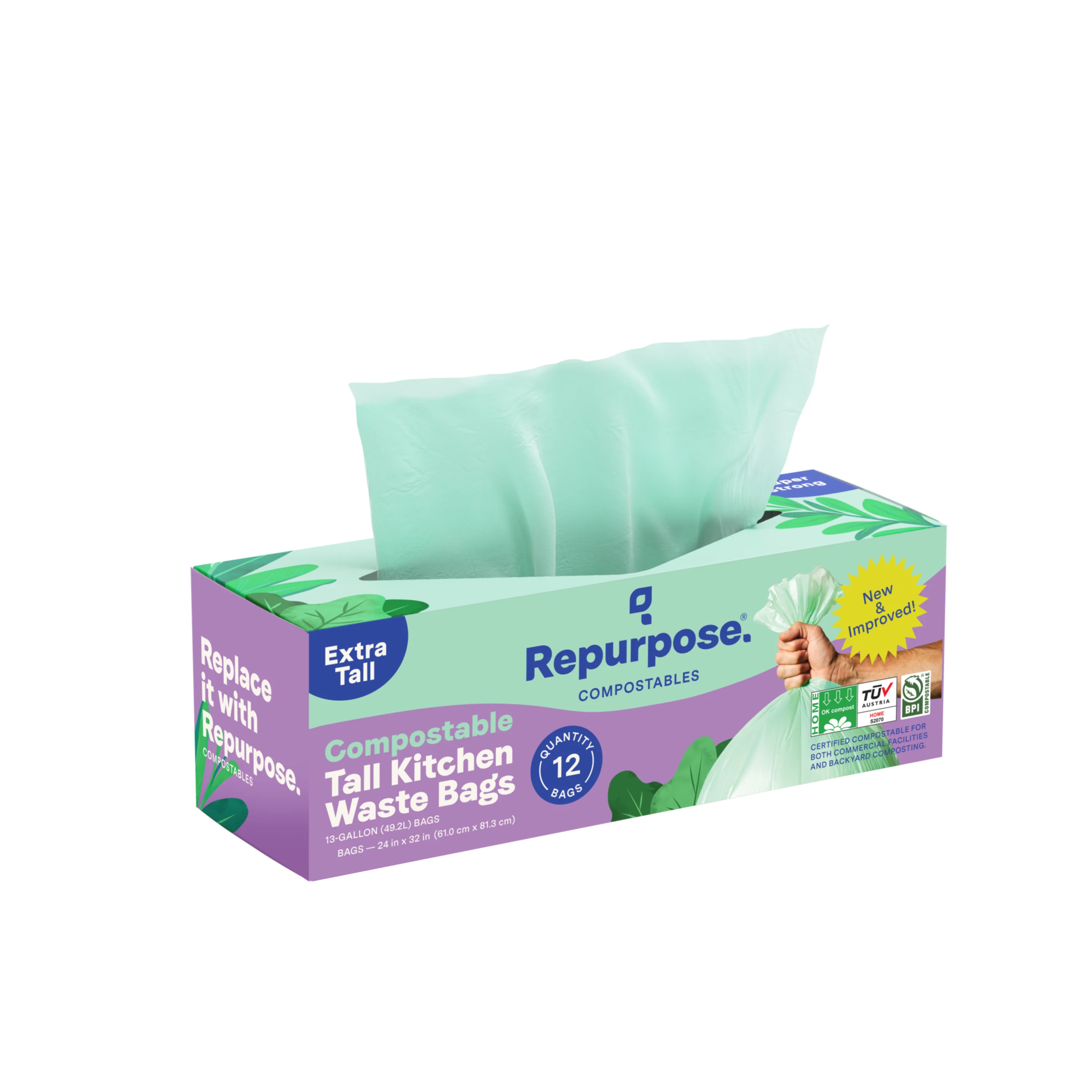 Secure Repurpose Compostable Tall Kitchen Bags Elite