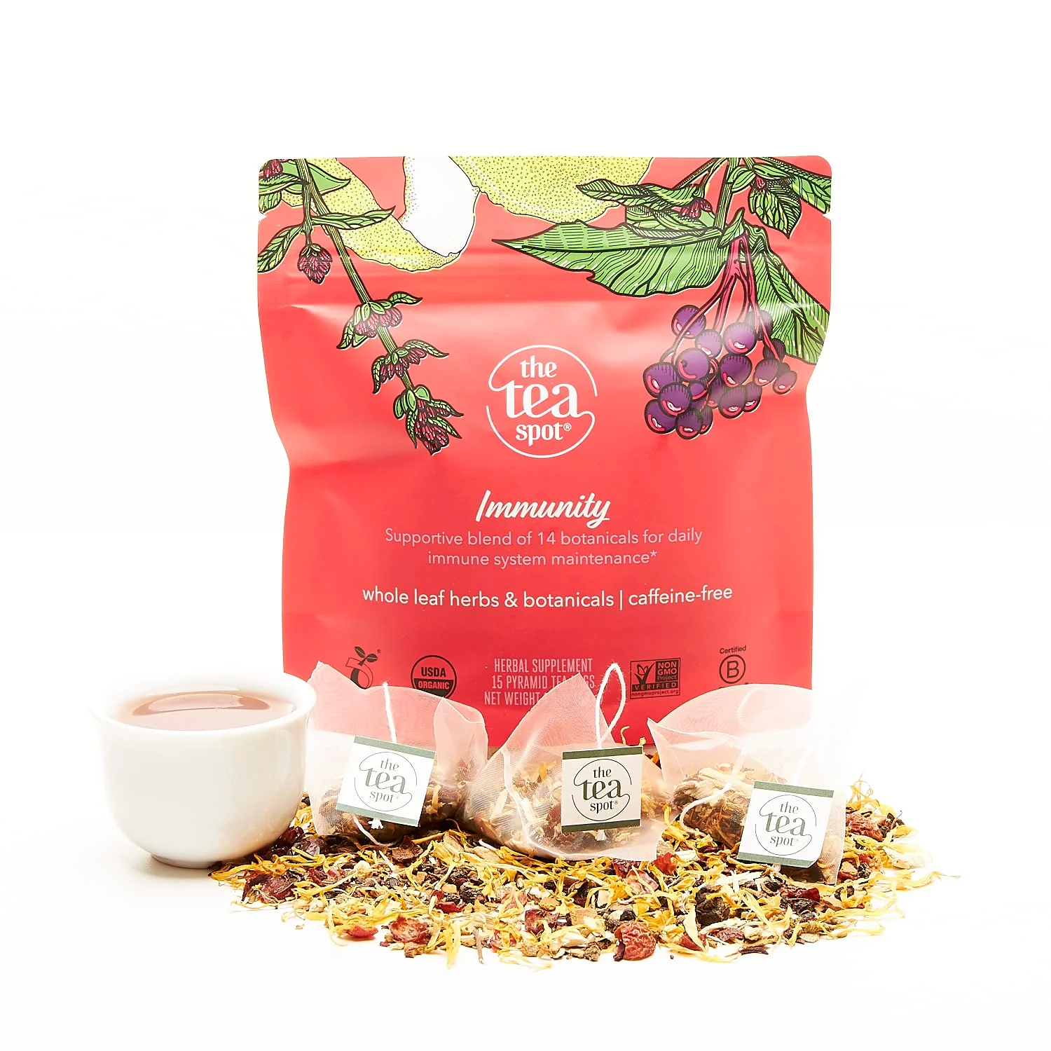 Refined The Tea Spot Organic Immunity Tea with Natural Vitamin C for Immune Support Blend of Adaptogens Elderberry Orange Peel Ginger Basil Fine Crafted