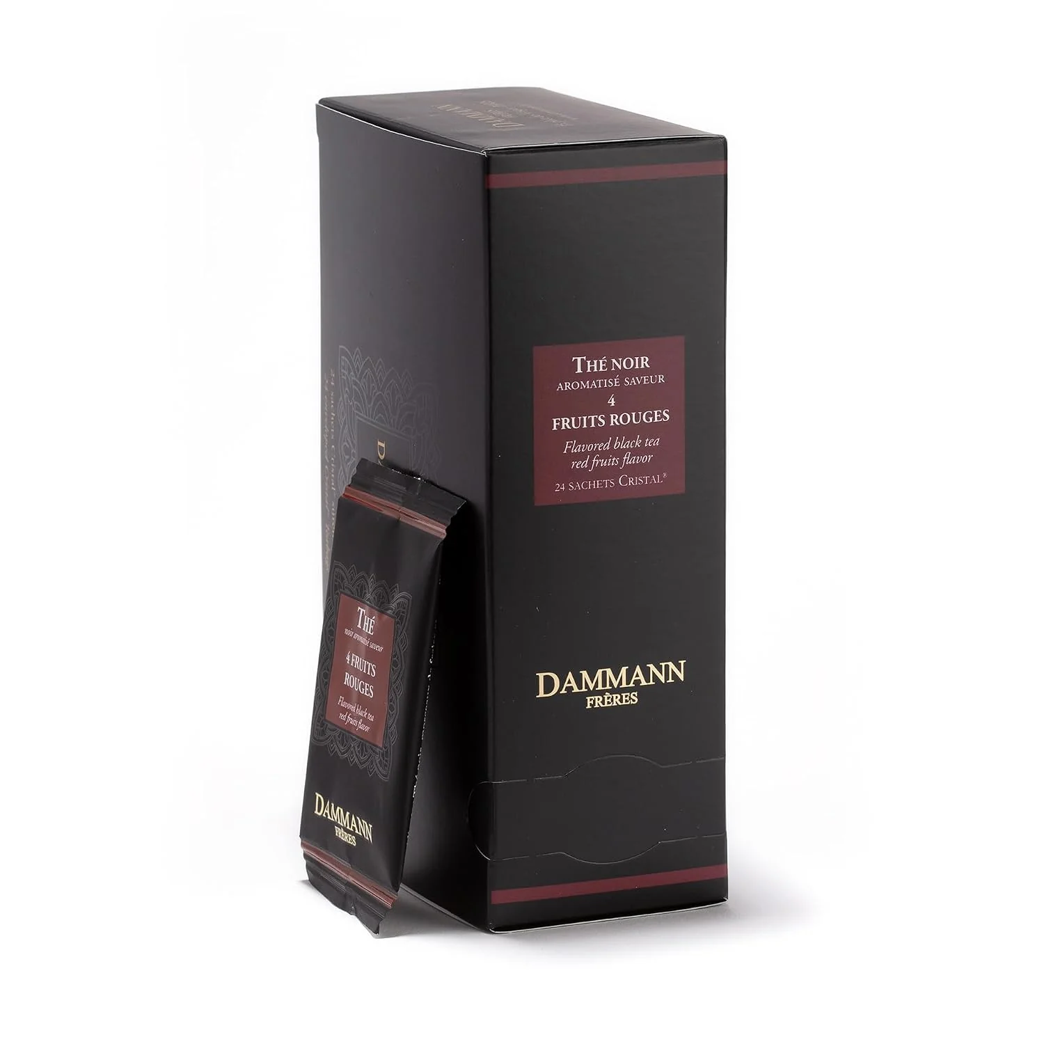 Organic Dammann Freres Sachets Quatre Fruits Rouges Tea Bags Premium Gourmet French Black Tea Blend Strawberry Cherry Raspberry Red Currant Flavors Individually Wrapped 24 Count Single Pack Natural