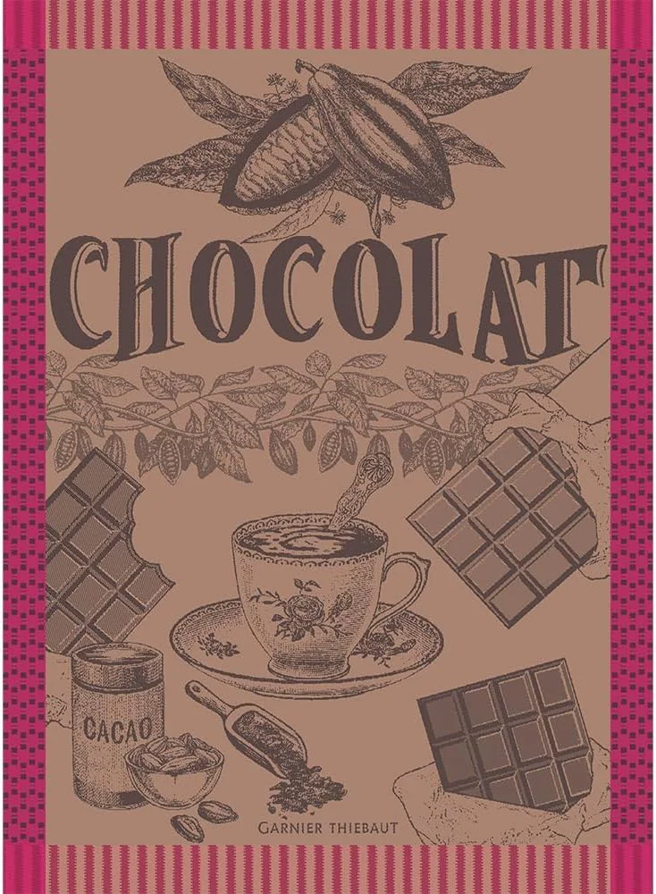 Certified Garnier Thiebaut Tasse De Chocolat Fuchsia Cup of Fuchsia Chocolate French Kitchen Towel 22 x30 Cotton Jacquard Durable