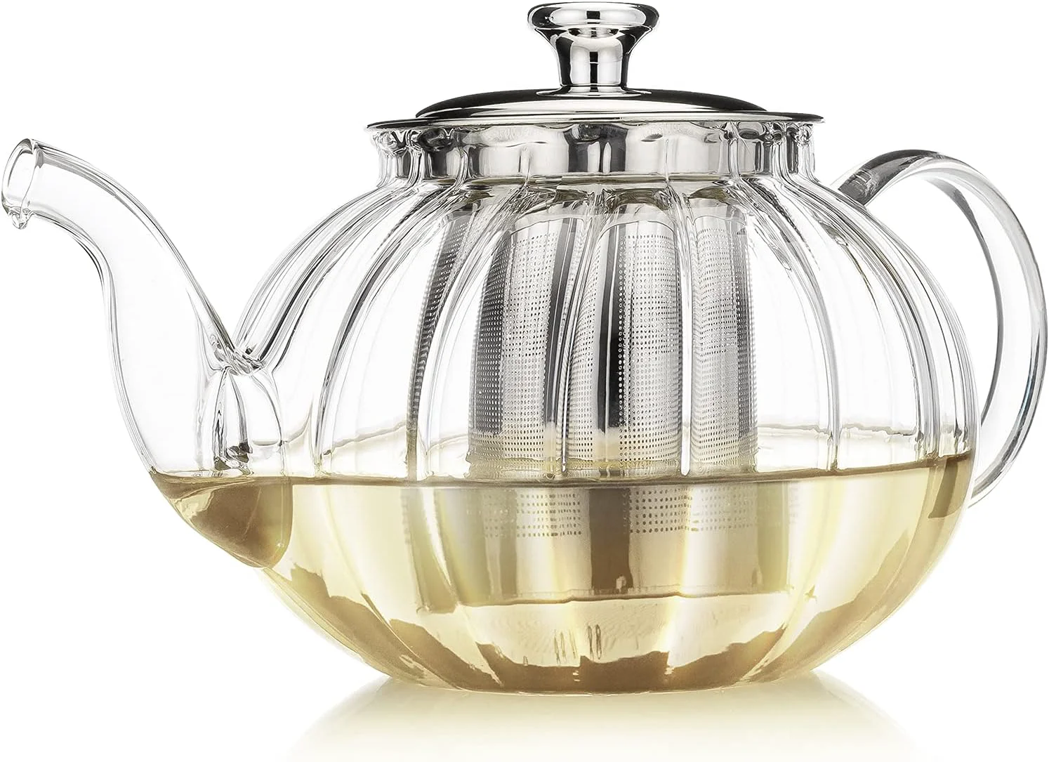 Prestigious Teabloom Vienna Glass Teapot – Stain- Heatproof Glass – Stovetop Safe – Removable Stainless Steel Infuser – for Loose Leaf Tea – 37 oz. 1100 ml 3-4 Cups Fashionable