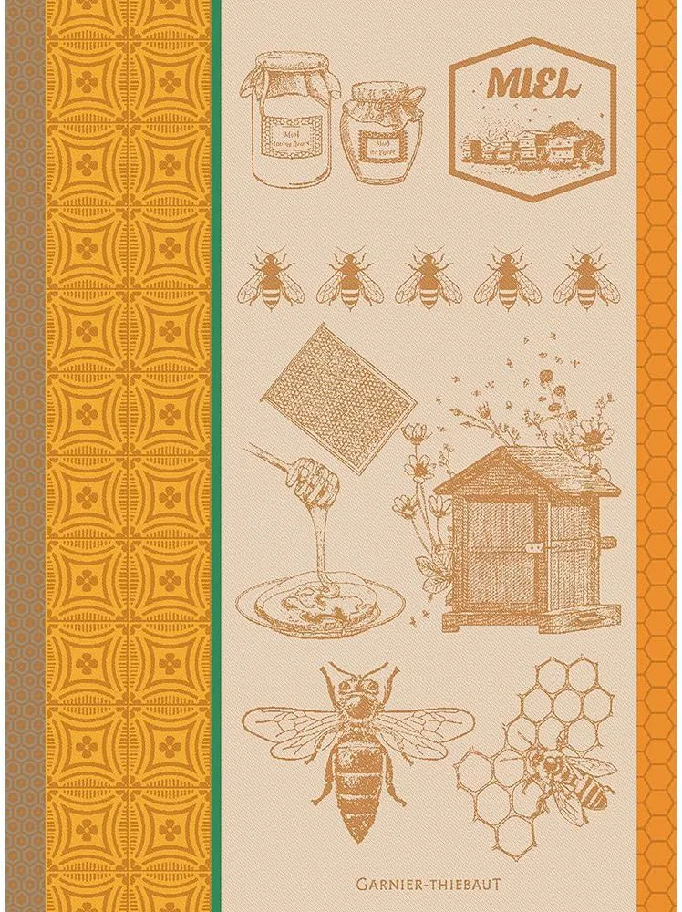 Verified Garnier Thiebaut Miel Et Abeilles Ocre Honey and Bees French Kitchen Towel 22 x30 Cotton Jacquard Fashionable