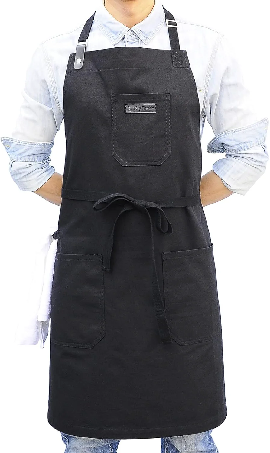 Prestigious Black Cotton Kitchen Apron Mens Womens Professional Cooking Bib Apron for Chef Grill BBQ with Pockets Towel Loop and Adjustable Neck Strap Superior