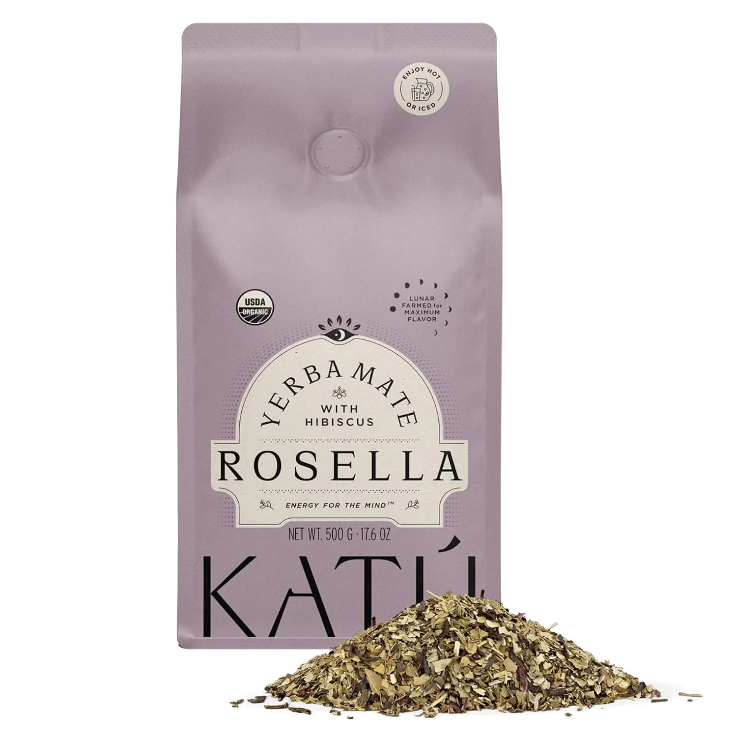 Fine Katú Rosella Premium Organic Loose-Leaf Yerba Mate Tea with Hibiscus Peppermint and Stevia Leaves Vibrant Floral Twist Natural Energy 17.6 oz 500g Crafted
