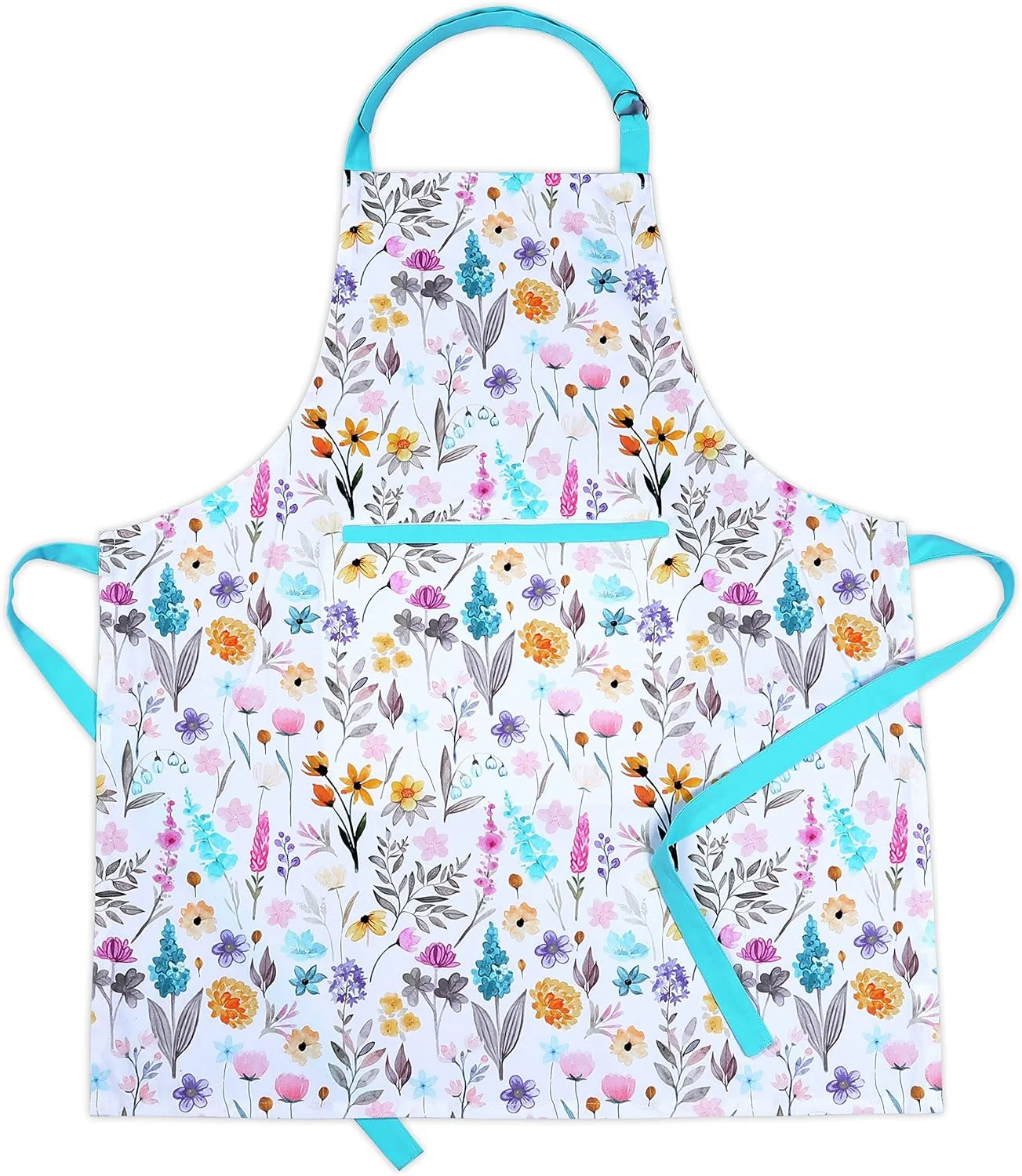 Certified Amour Infini Cotton Women Apron with Pockets Adjustable Strap and Waist Ties Aprons for Baking Cooking Gardening 27.5 x 33 Inches – Joyful Floral Consistent