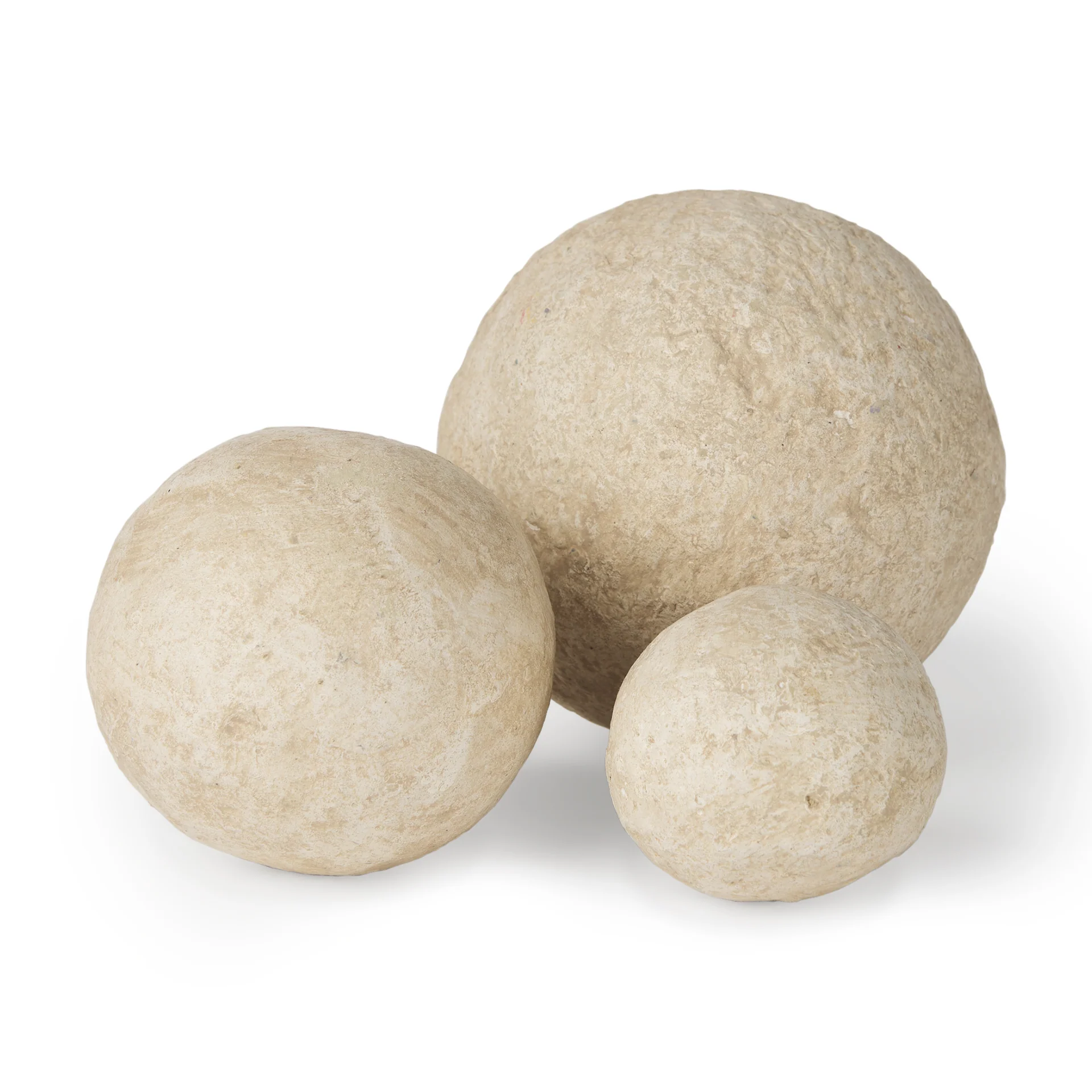 High-Quality Sunita Set of 3 Beige Paper Mache Orbs Genuine