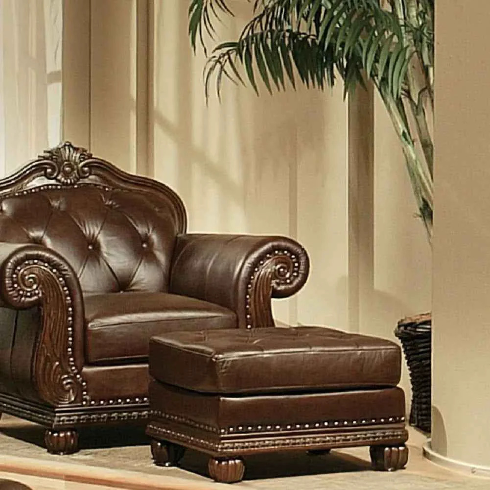 Traditional Anondale – Ottoman – Espresso Top Grain Leather Match Cherry Versatile