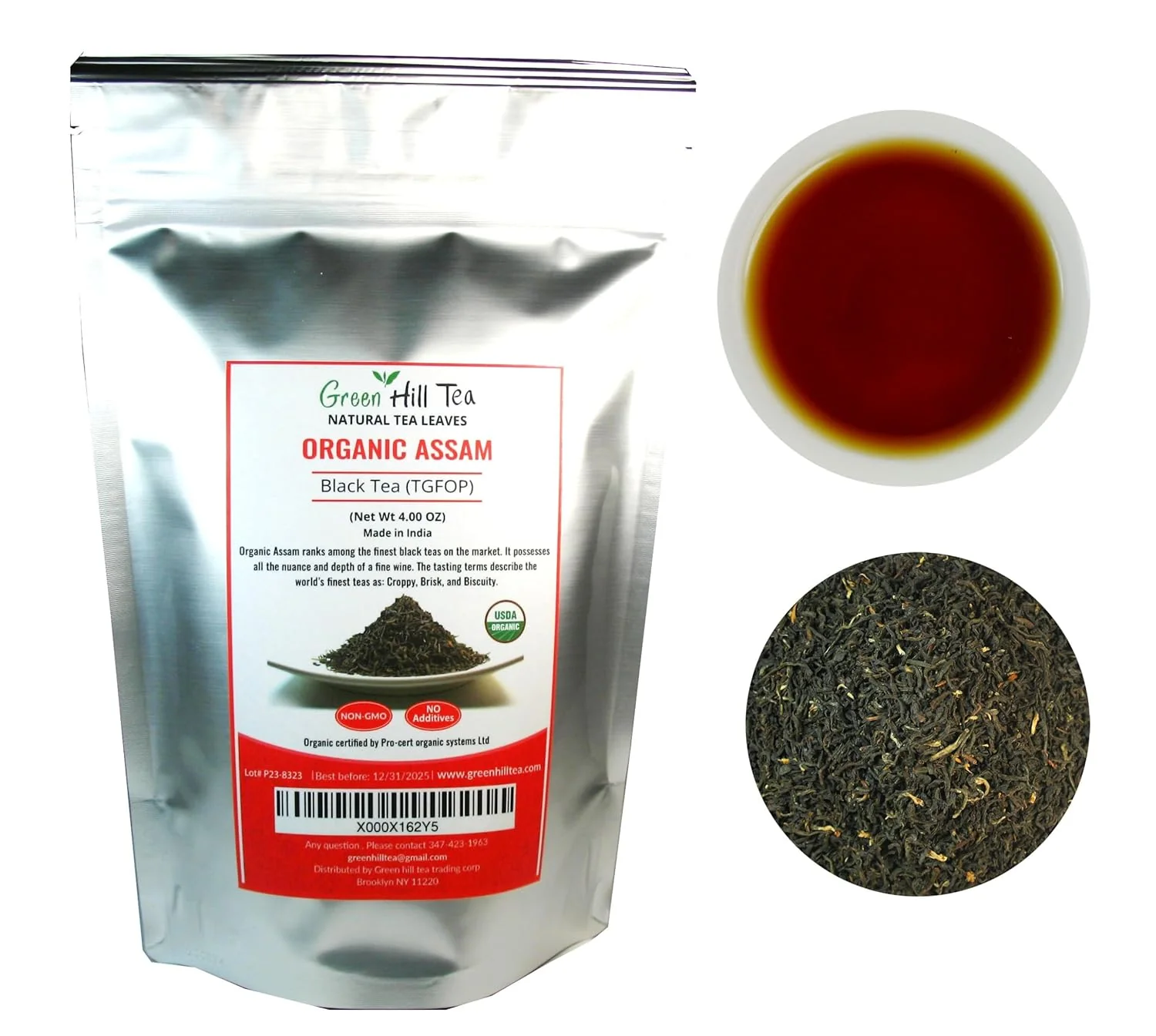 Carefully Designed Greenhilltea Organic Assam Tgfop Black teaWith Tippy and Flowery premium loose leaves tea packed in resealable zip lock foil bag 4 OZ Crafted