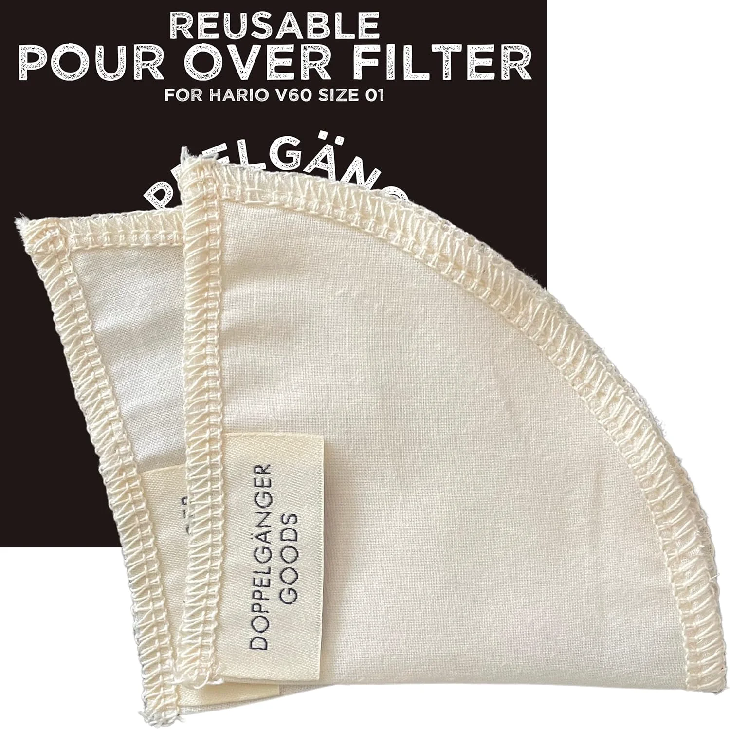Sophisticated 2-Pack Reusable Organic Cotton Filters for Hario V60 and Origami Style Pourover Coffee Filters Ceramic Cup Glass Plastic Dripper Size 01 High-Grade