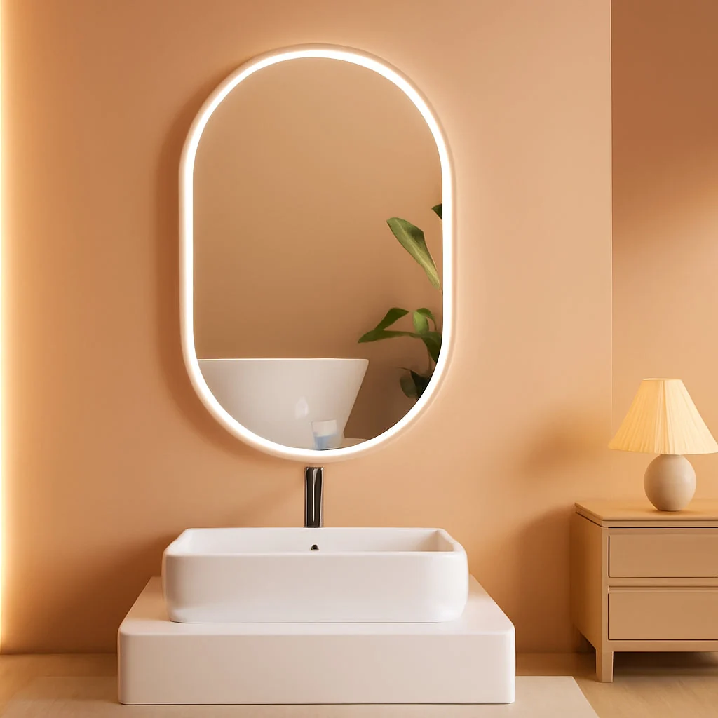 Functional Oval LED 24×36 Frameless Illuminated Bathroom Mirror Optimized
