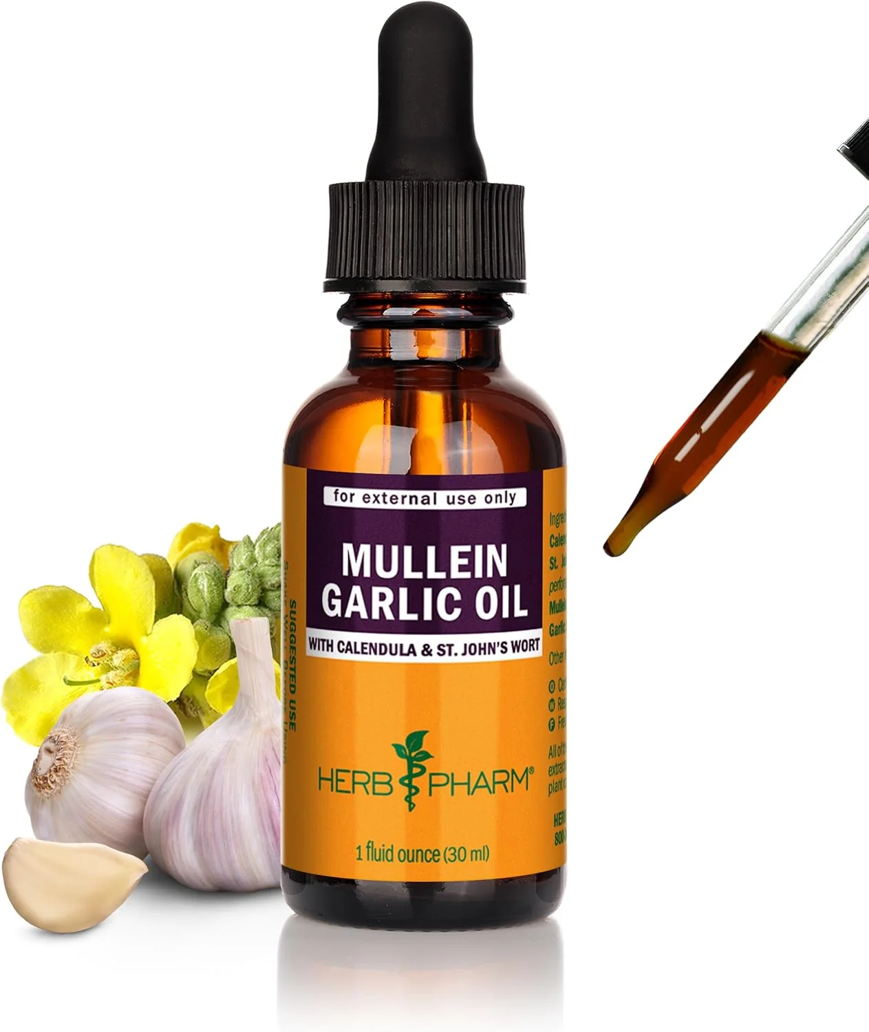Quality Herb Pharm Mullein Garlic Herbal Oil – contains Calendula Garlic Mullein flower St. John’s Wort Olive Oil 1 Ounce Exceptional
