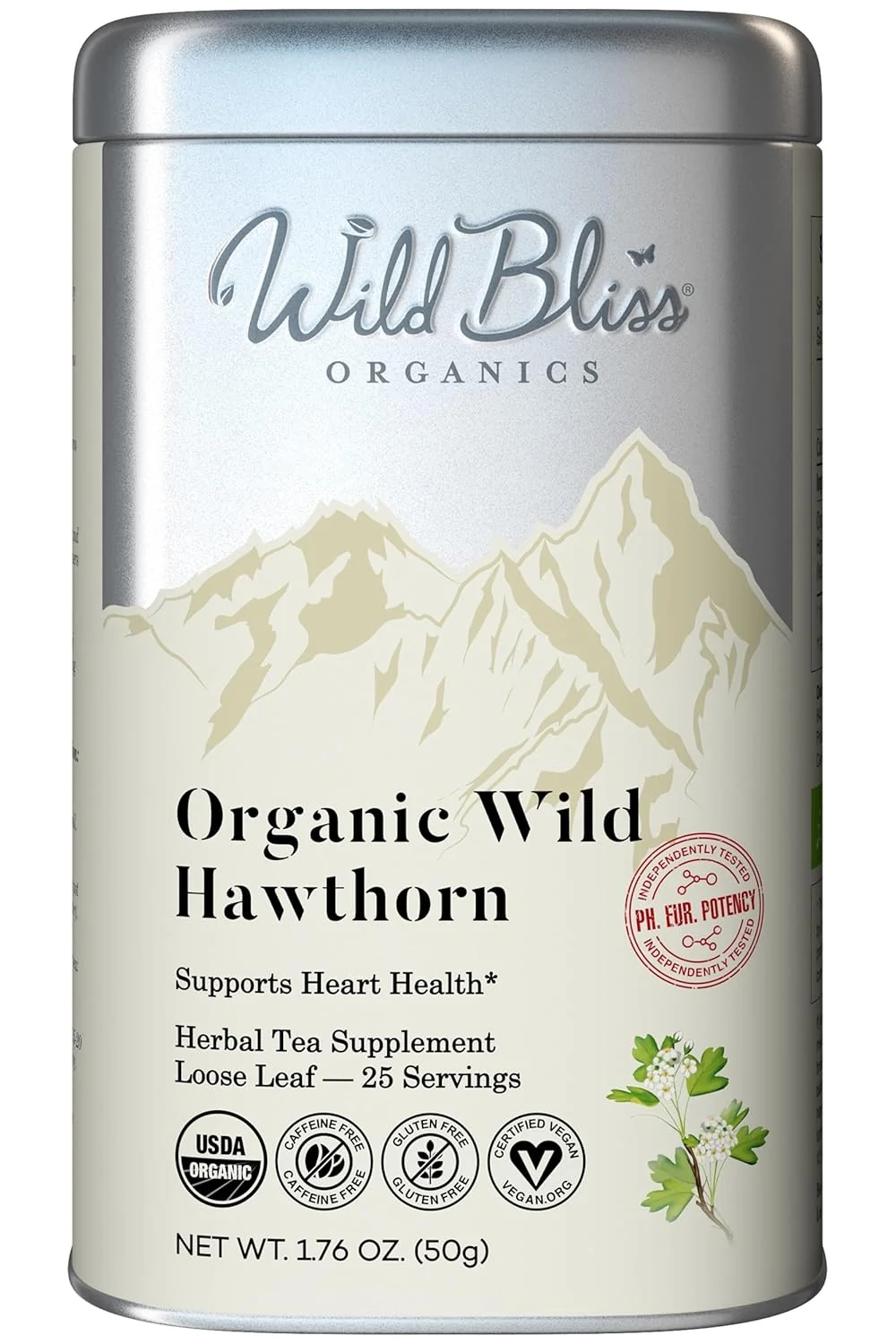 Classic Wild Bliss Organic Hawthorn Loose Leaf and Flower Tea – Caffeine Heart Health Herbal Support – 1.76 Oz – 25 Servings Powerful