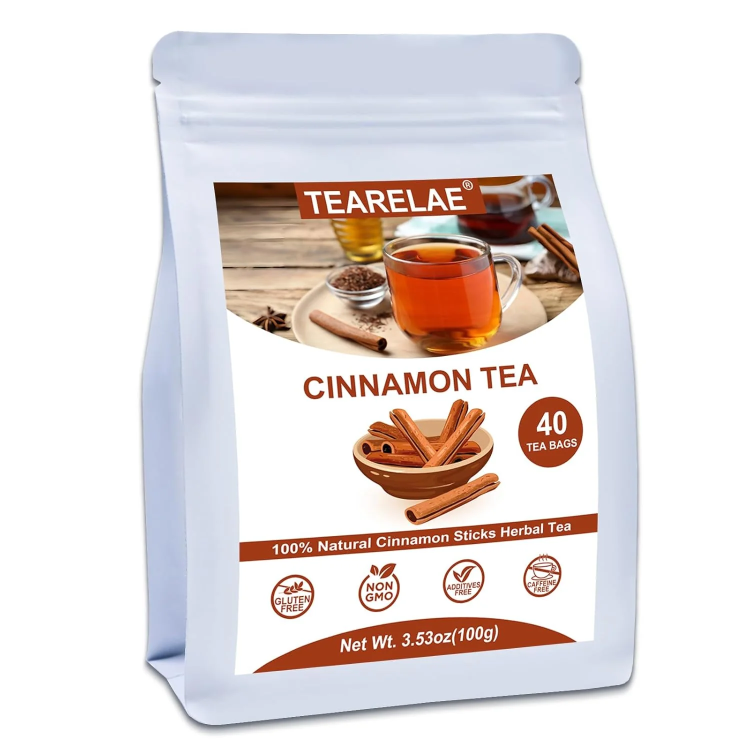 Relaxed Tearelae – Cinnamon Tea 40 Count – Pure Cinnamon Sticks Tea Bags – Hot Cinnamon Spice Tea – Rich in Antioxidants – Non-GMO – Caffeine- Elite