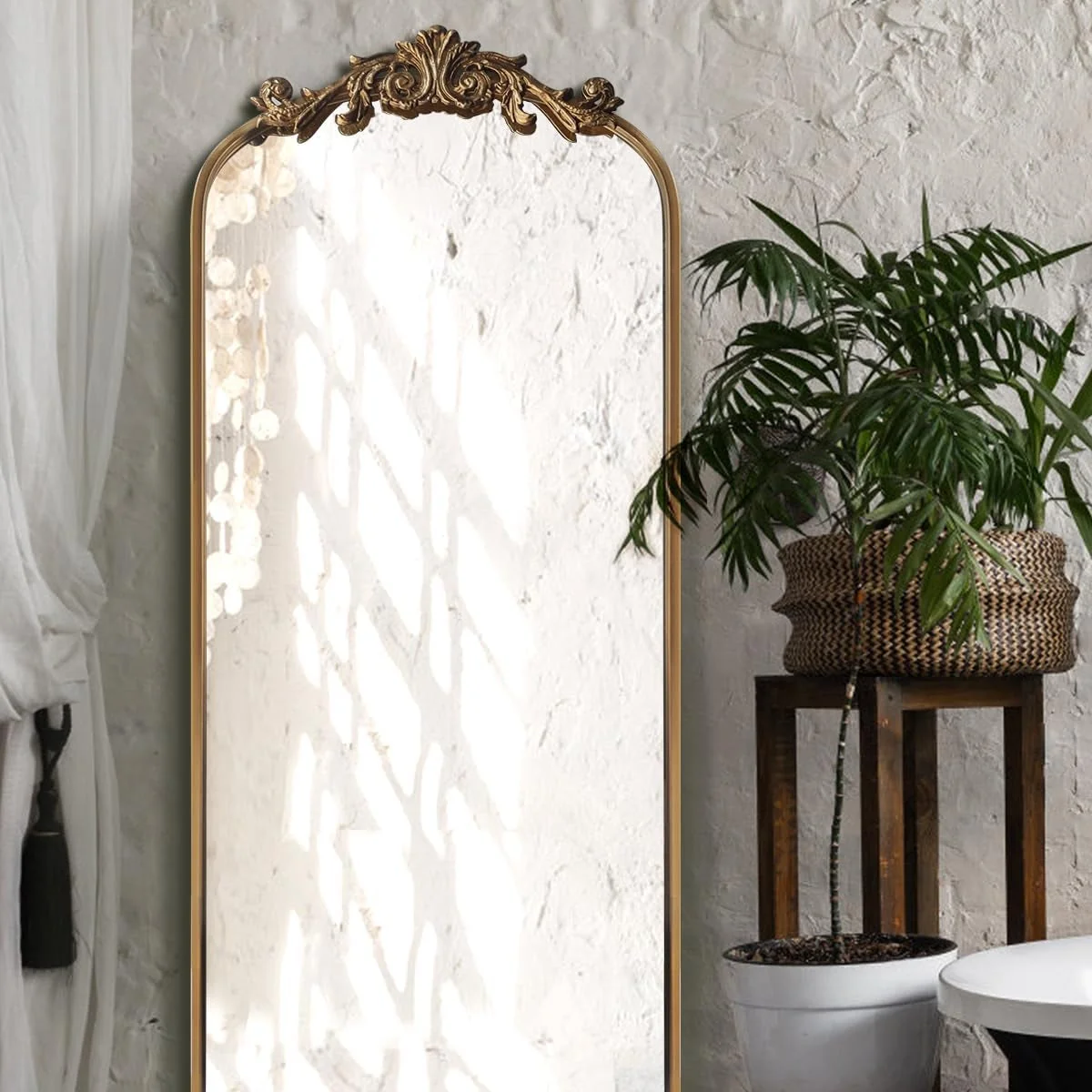Unique Oversized Gilded Antique Arched Floor Mirror 18×53 High-End