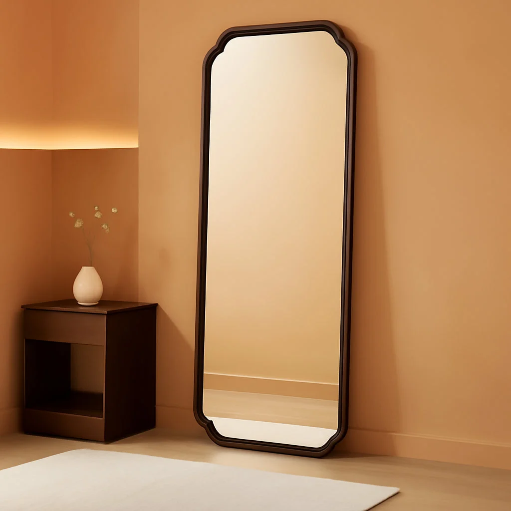 Consistent Walnut Handcrafted Timberframe Wall Vanity Mirror 65Inch Fine Crafted