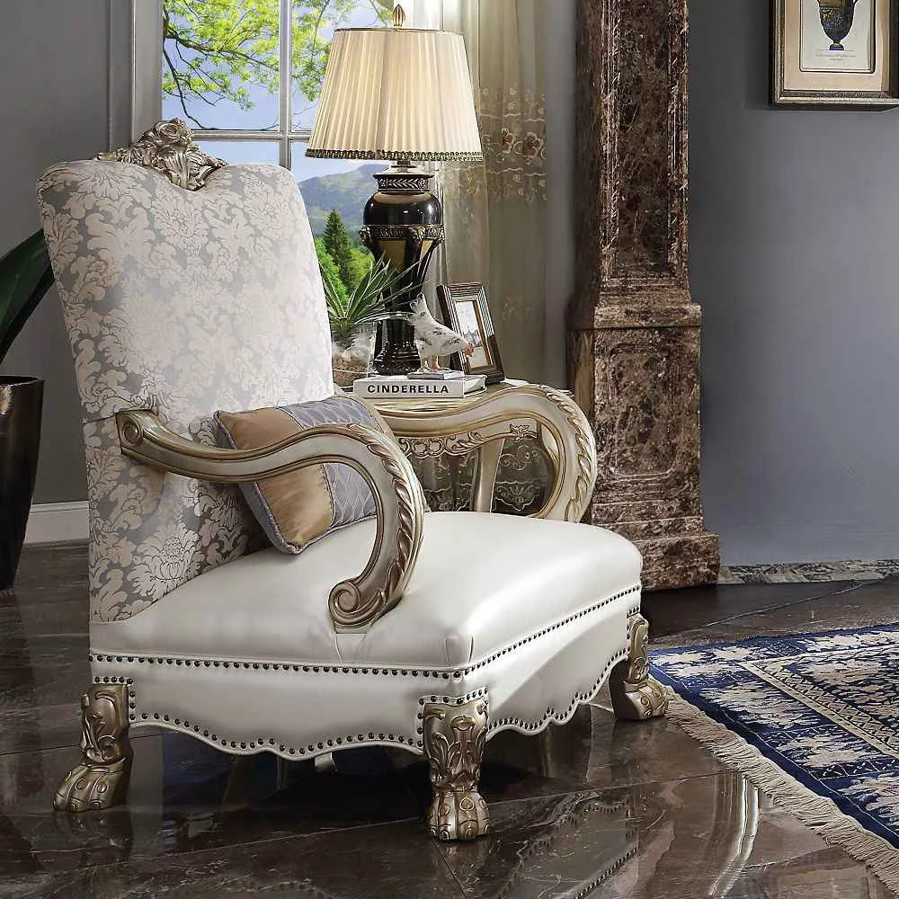 World-Class Dresden II – Chair With Pillow – Pearl Synthetic Leather Fabric Gold Patina Green