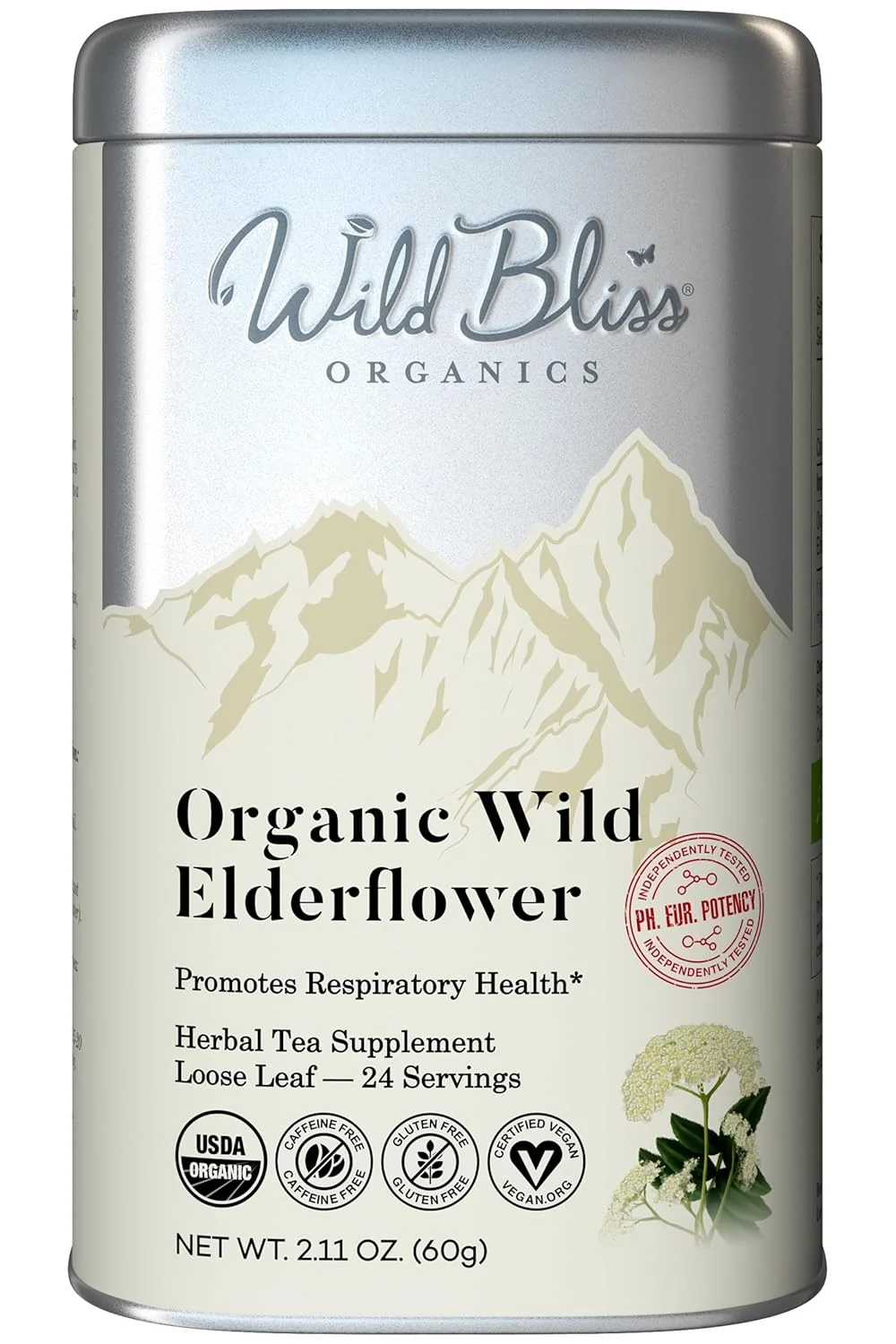 Selected Wild Bliss Organic Elderflower Tea – Immune and Respiratory Support – Caffeine Loose Leaf Elder Flowers – 2.11 Ounces – 24 Servings High-Grade