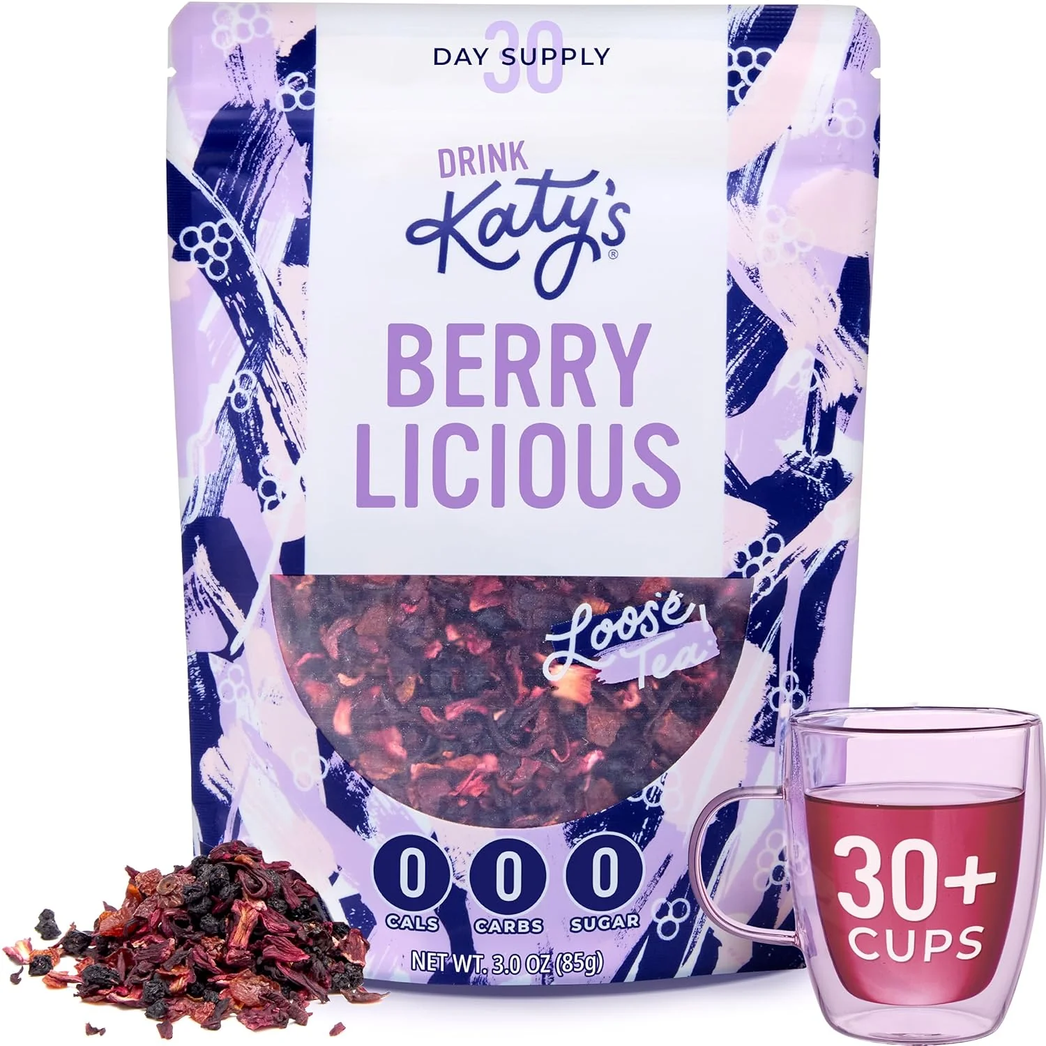 Breathable Katy s® Berrylicious Loose Leaf Tea Hibiscus Blueberry Cranberry Fruity Herbal Tea Caffeine- Fruit Tea Cold Brew or Hot 30 Cups Long-Lasting